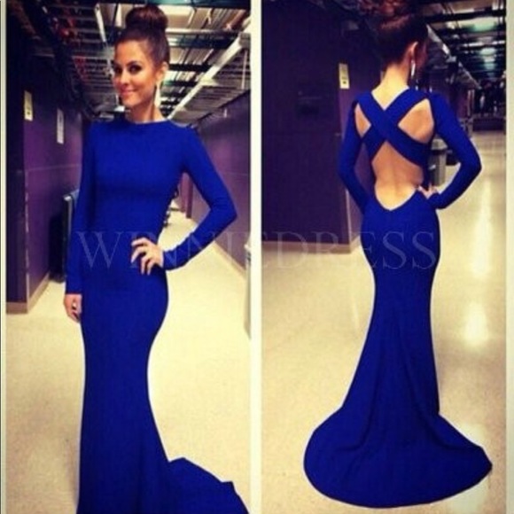 plain blue prom dress